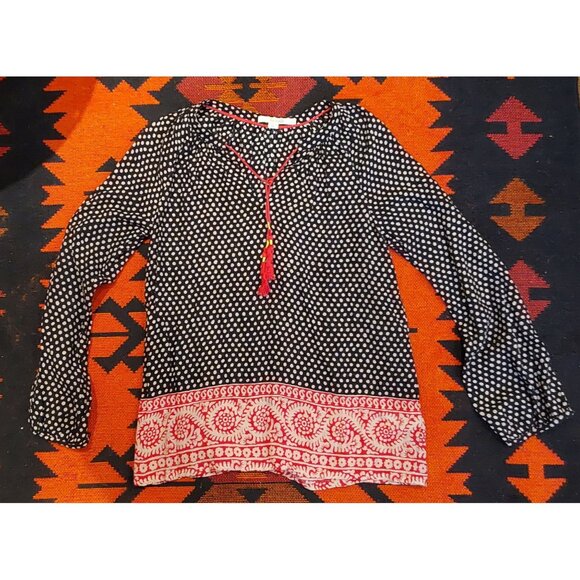 Boden Women's Bohemian Style Black Polka Red/Cream Scroll Bottom Top. Size 4 - Picture 1 of 12